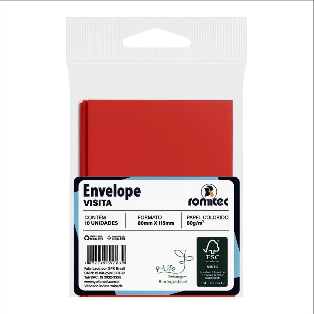 ENVELOPE COLORIDO VISITA 115X80MM VERMELHO 80G ROMITEC (BL.C/10) - imagem 4