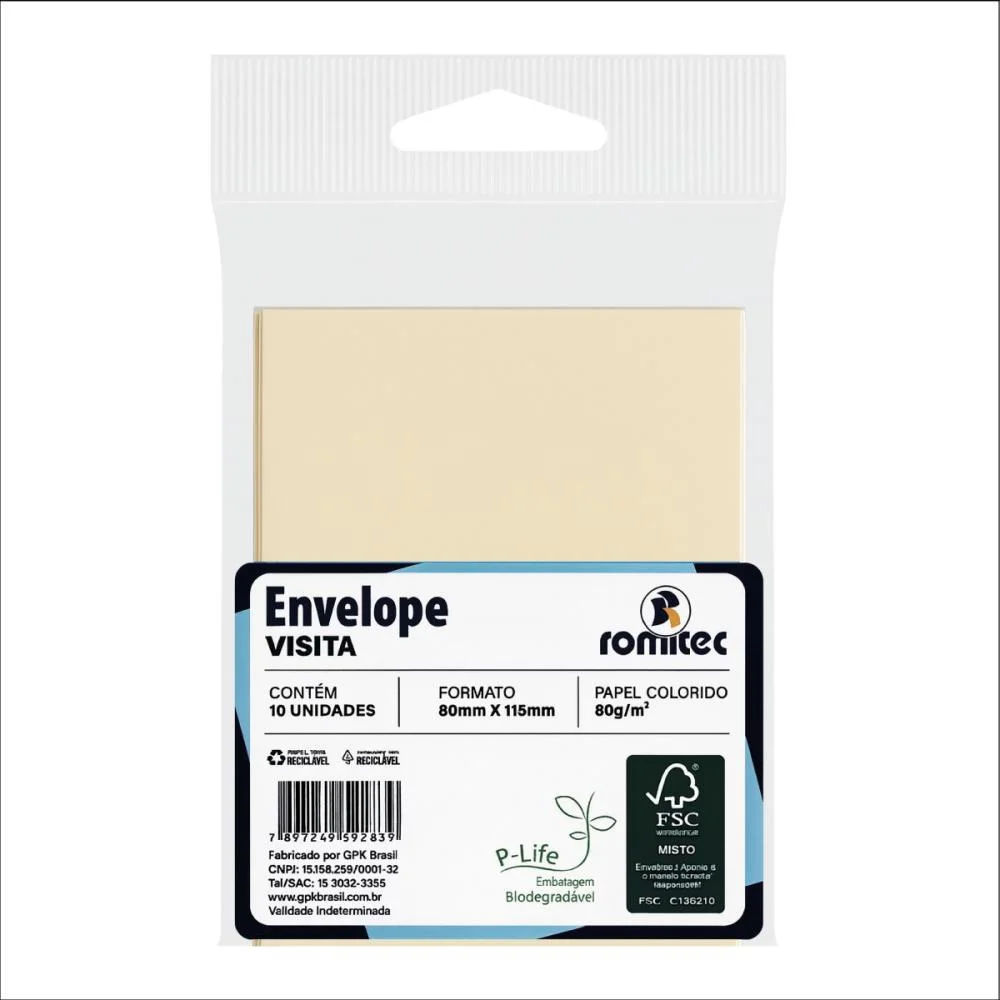 ENVELOPE COLORIDO VISITA 115X80MM VERGE BERILO 80G ROMITEC (BL.C/10) - imagem 4
