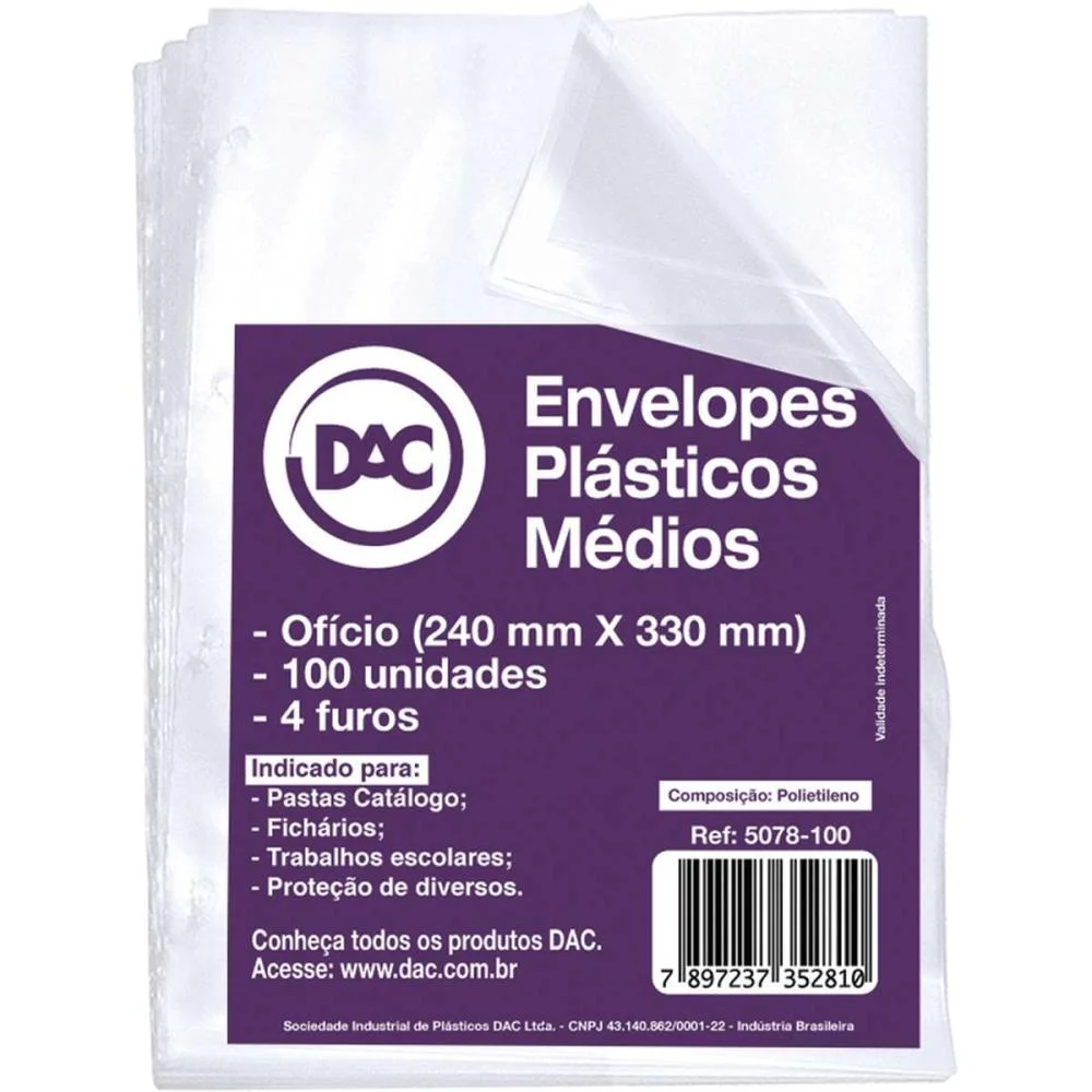 ENVELOPE PLASTICO OFICIO 4FUROS MEDIO 0,10MM DAC (PCT.C/100) - imagem 2