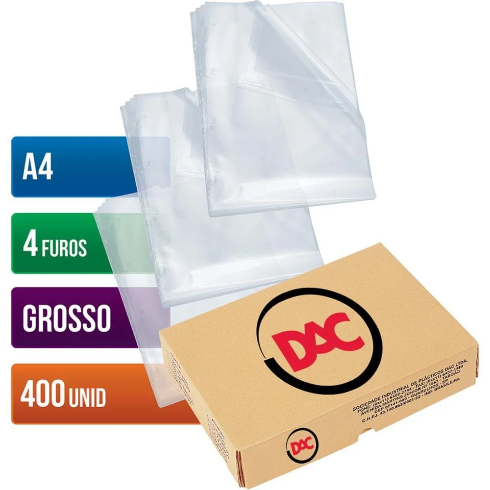 ENVELOPE PLASTICO A4 4FUROS GROSSO 0,15MM DAC (CX.C/400) - imagem 3