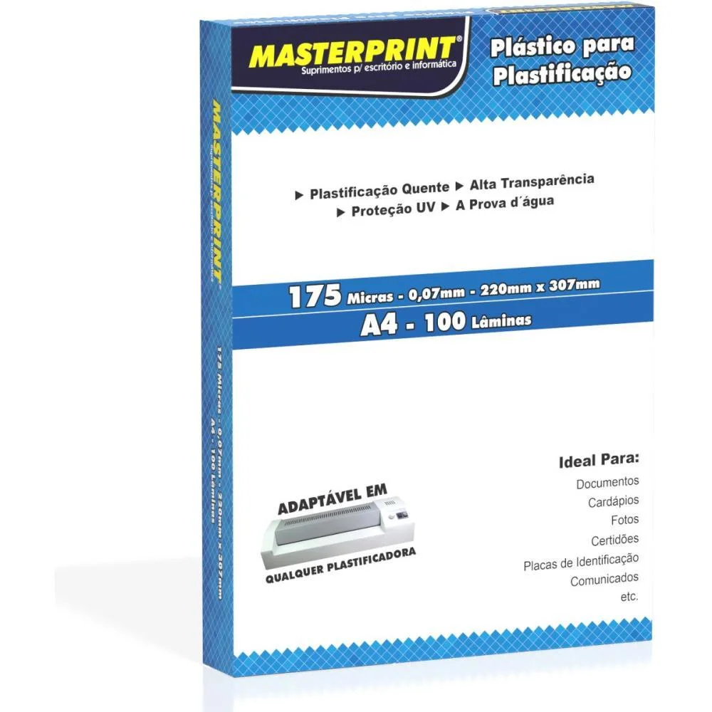 PLASTICO PARA PLASTIFICACAO A4 220X307 175 MICRAS (0,07) MASTERPRINT (CONJ/100) - imagem 2
