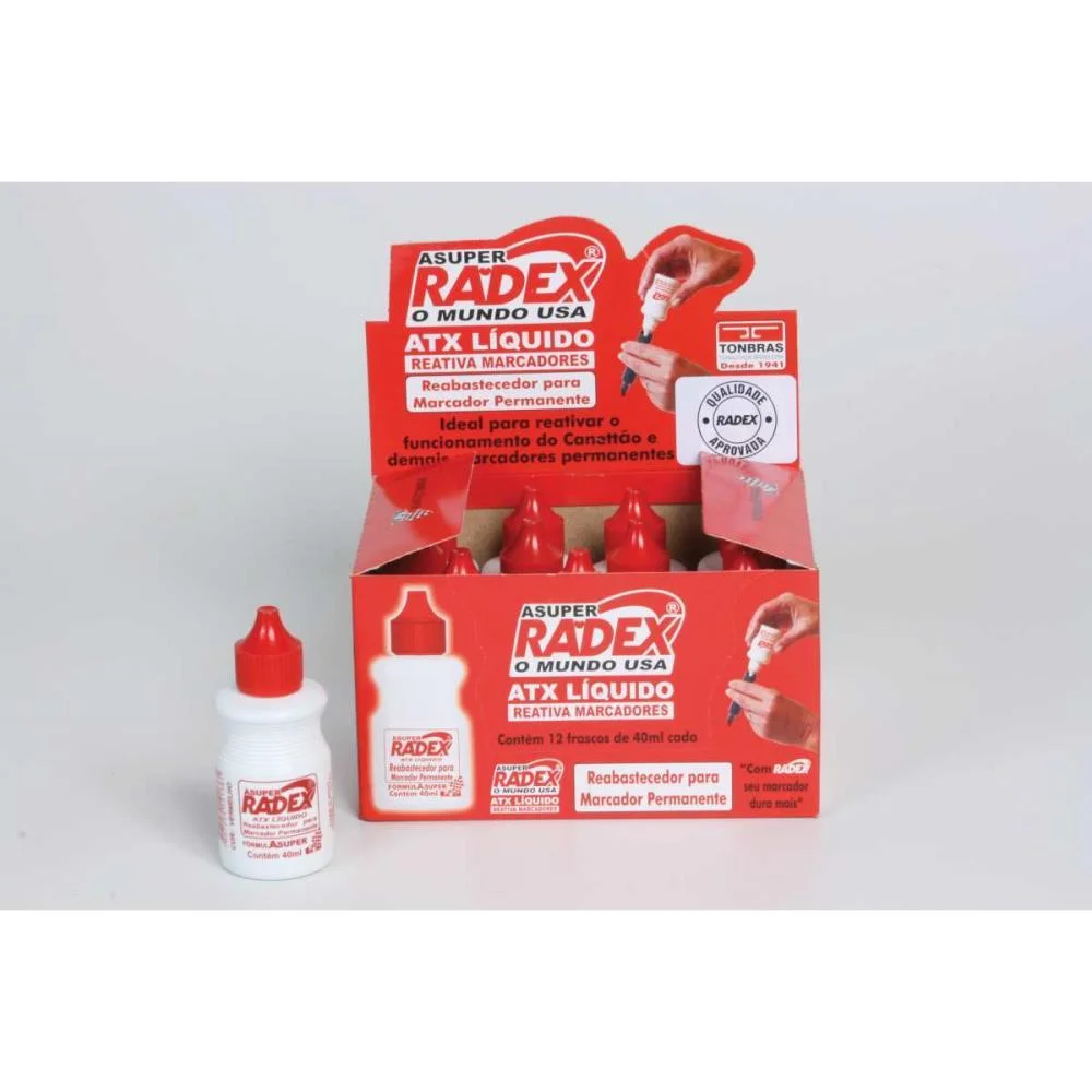 TINTA MARCADOR PERMANENTE REABASTECEDOR 40ML VERMELHO RADEX (CX.C/12) - imagem 2