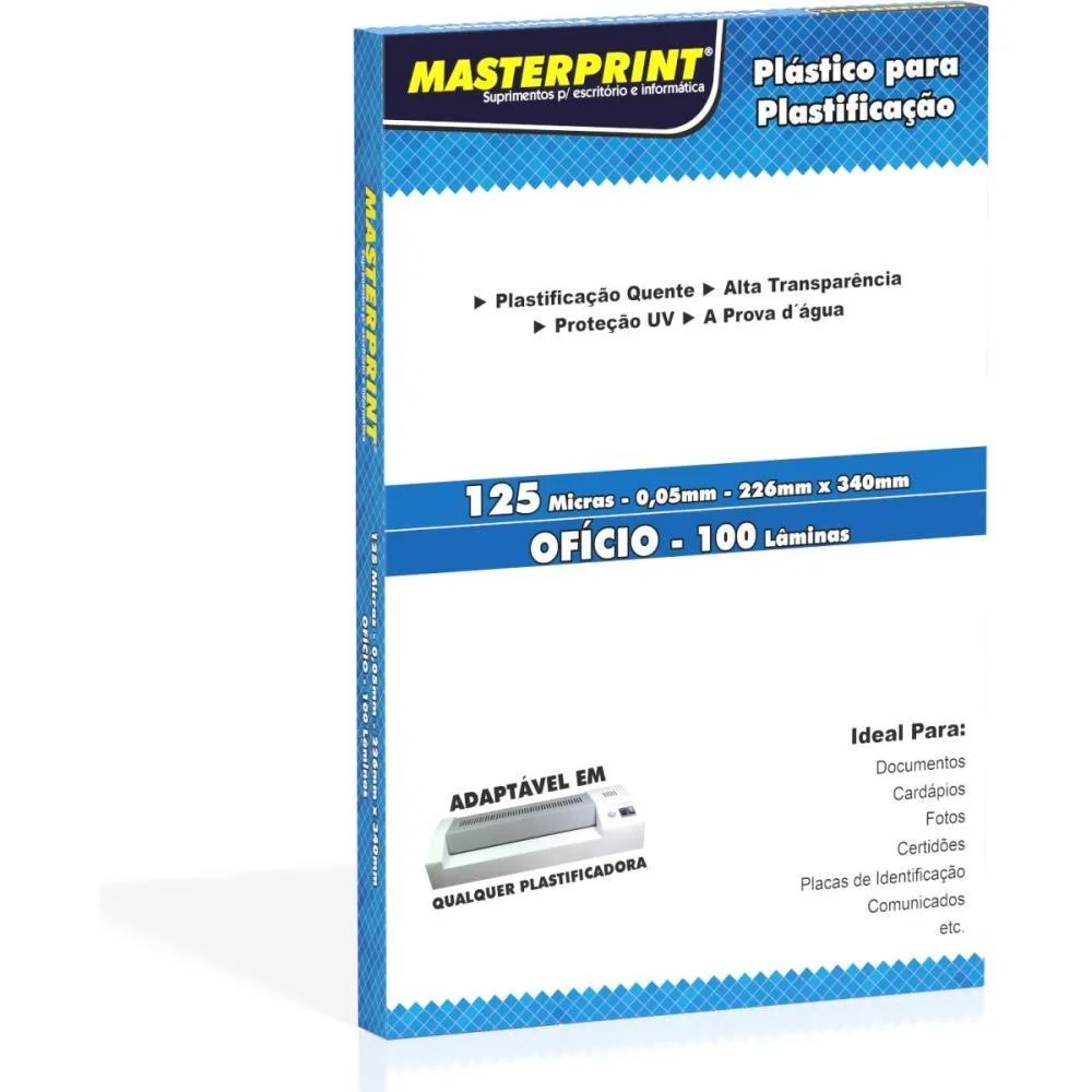 PLASTICO PARA PLASTIFICACAO OFICIO 222X336 125MICRAS (0,05 MASTERPRINT (CONJ/100) - imagem 3