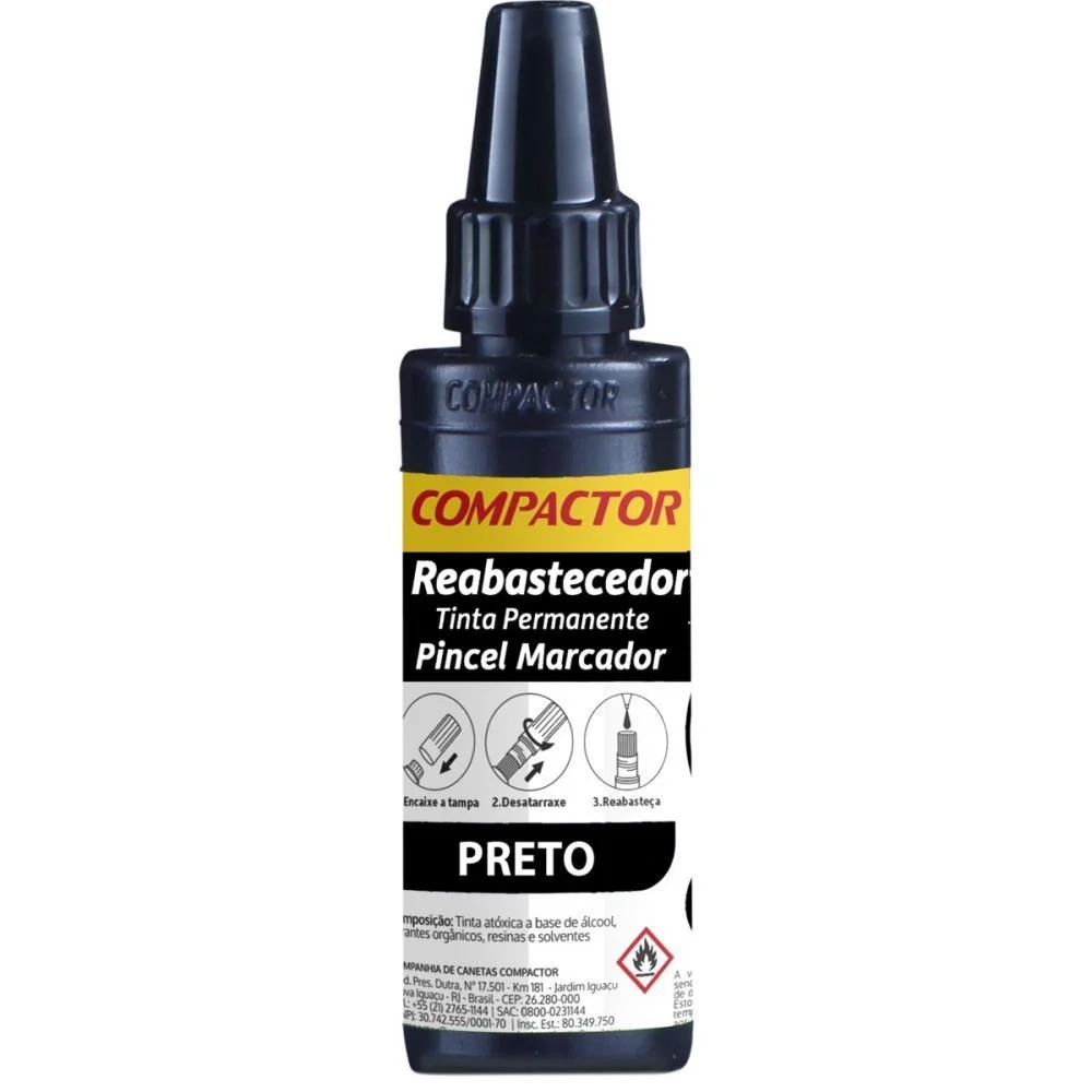 TINTA MARCADOR PERMANENTE REABASTECEDOR 030ML PRETO COMPACTOR (CX.C/12) - imagem 2