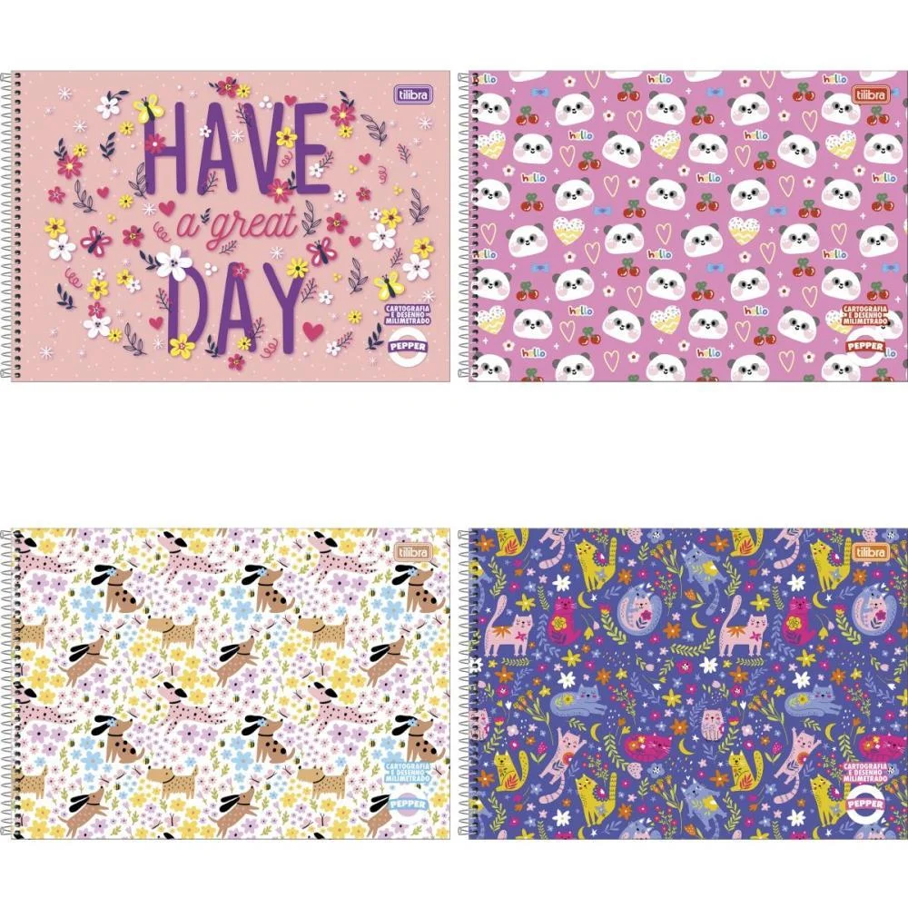 CADERNO DESENHO MILIMETRADO ESPIRAL PEPPER 80FLS FEMININO TILIBRA (PCT.C/04) - imagem 2