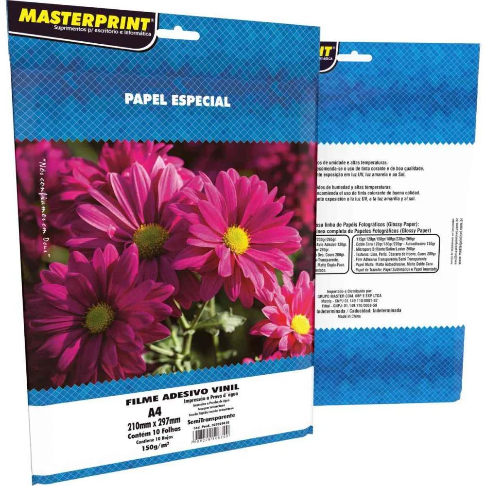 FILME ADESIVO INKJET A4 150G SEMI TRANSP. MASTERPRINT (PCT.C/10) - imagem 3