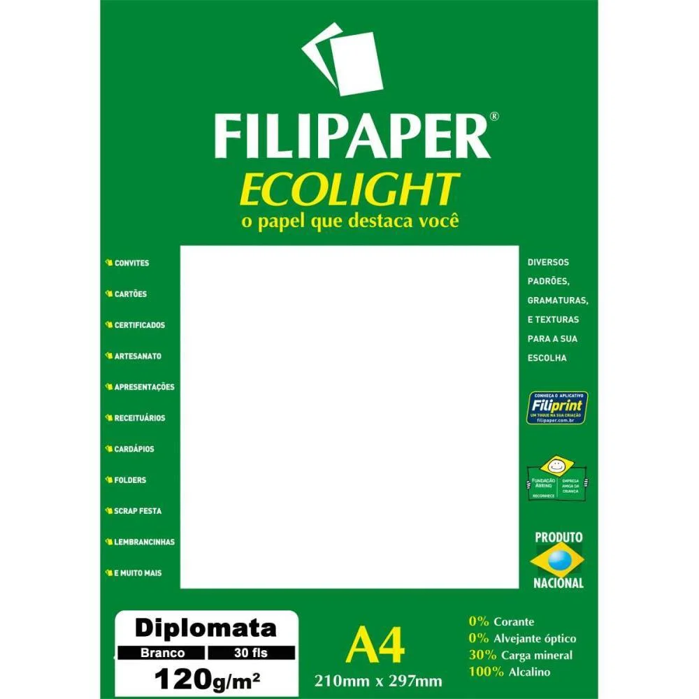 PAPEL A4 DIPLOMATA ECOLIGHT BRANCO 120G. FILIPERSON (CX.C/30) - imagem 2