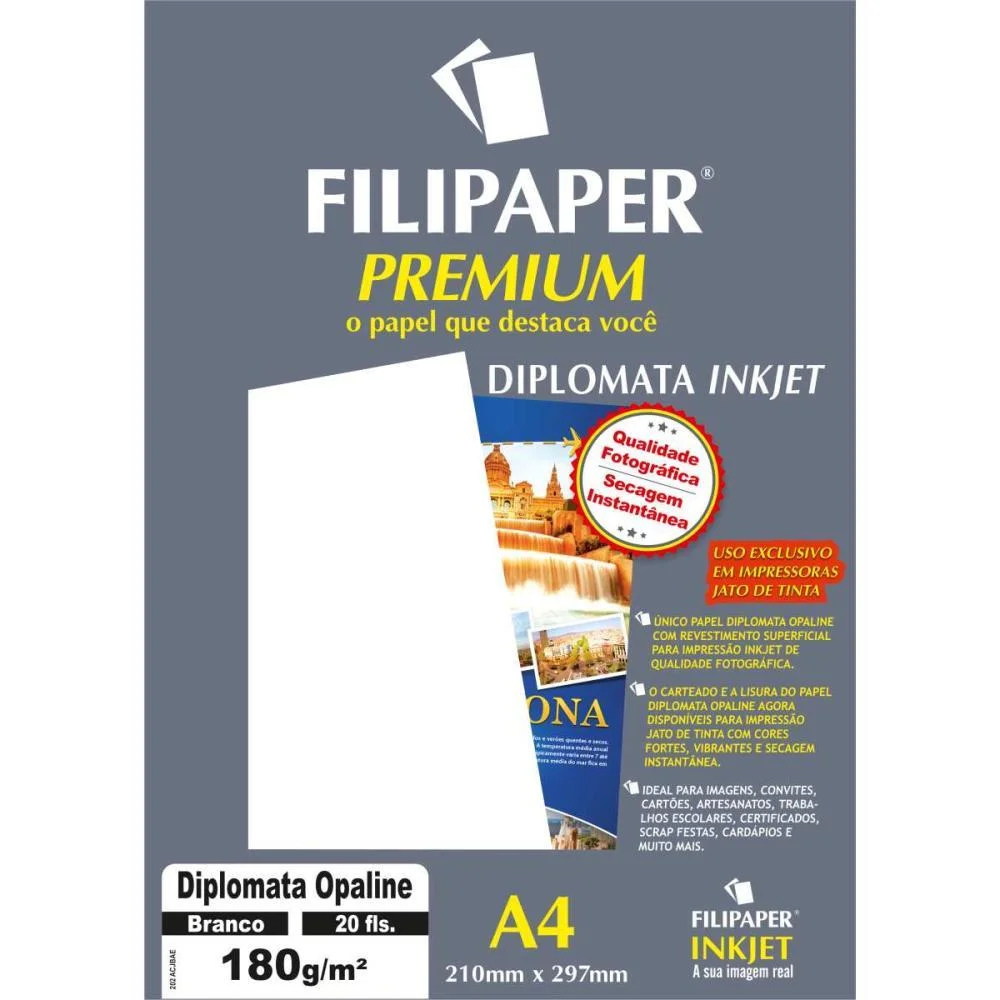 PAPEL A4 DIPLOMATA PREMIUM BRANCO 180G. FILIPERSON (CX.C/20) - imagem 2
