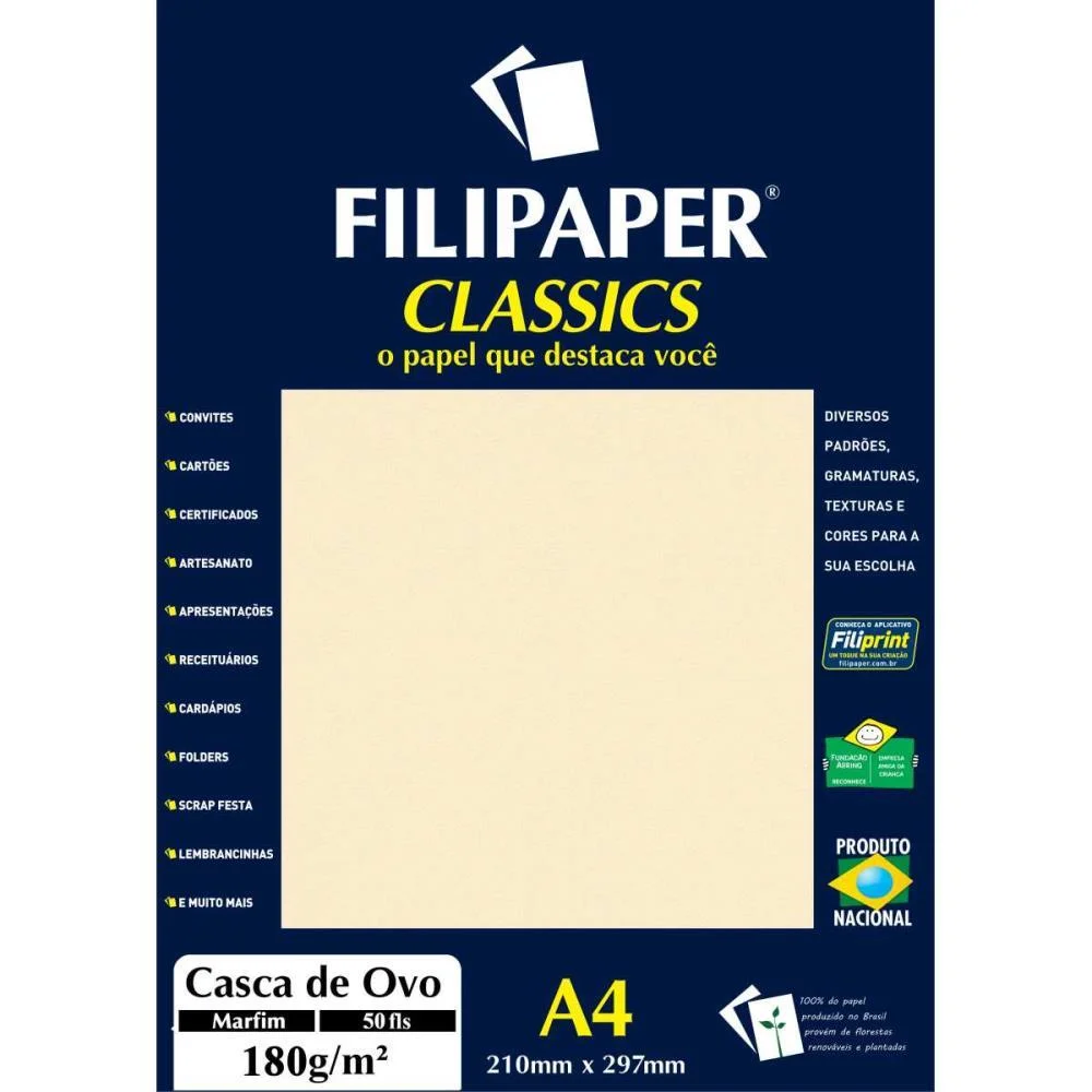 PAPEL A4 CASCA DE OVO MARFIM 180G. FILIPERSON (CX.C/50) - imagem 3