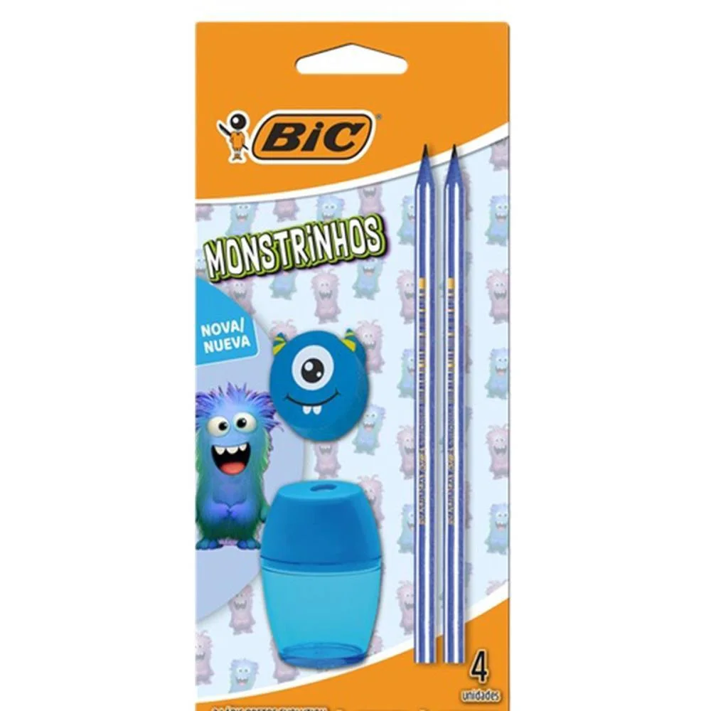 KIT ESCOLAR MONSTRINHO AZUL LAP.+BORR+APON BIC (BLISTER) - imagem 2
