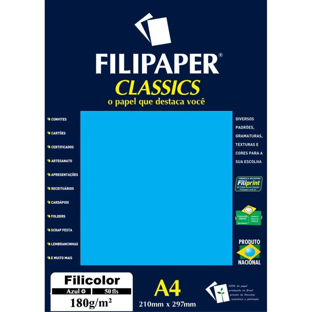 PAPEL A4 COLOR FILICOLOR AZUL 180G. FILIPERSON (PCT.C/50) - imagem 2