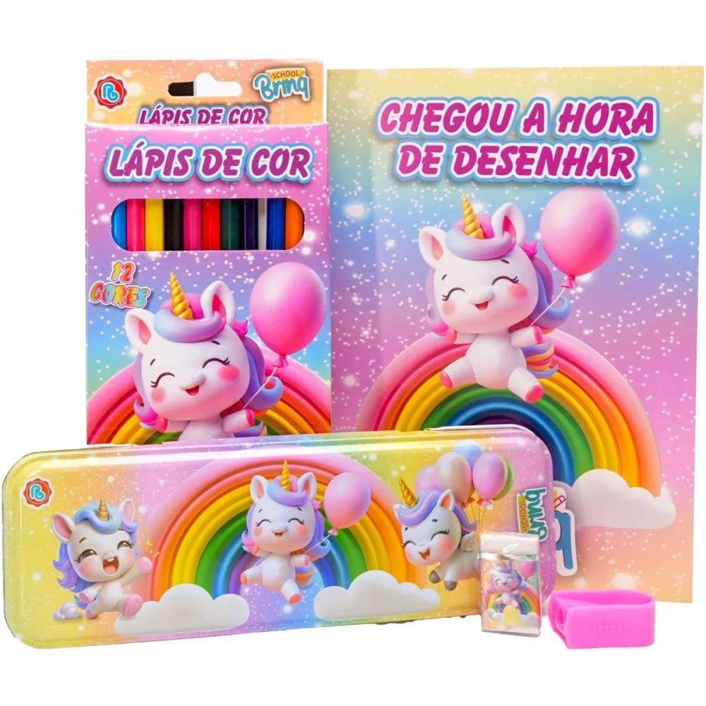KIT ESCOLAR DOCES/UNICORNIO COLORIR C/EST. POLIBRINQ (KIT) - imagem 4