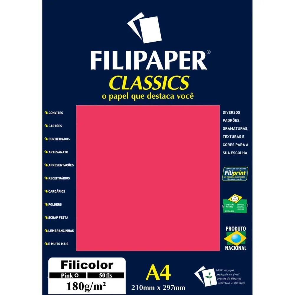 PAPEL A4 COLOR FILICOLOR PINK 180G. FILIPERSON (PCT.C/50) - imagem 2
