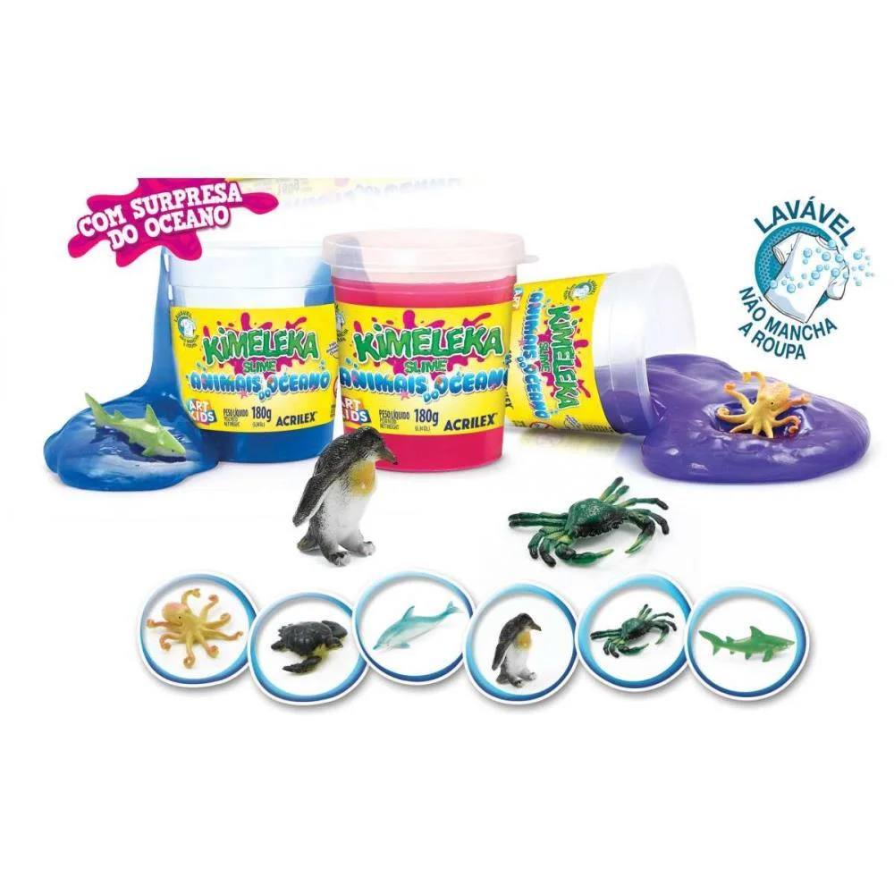 SLIME KIMELEKA ANIMAIS OCEANO 180G ACRILEX (CX.C/06) - imagem 2
