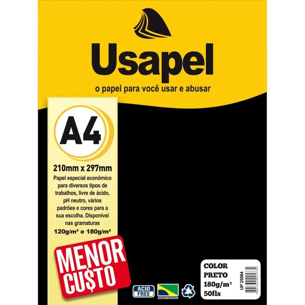 PAPEL A4 COLOR USAPEL PRETO 180G FILIPERSON (PCT.C/50) - imagem 3