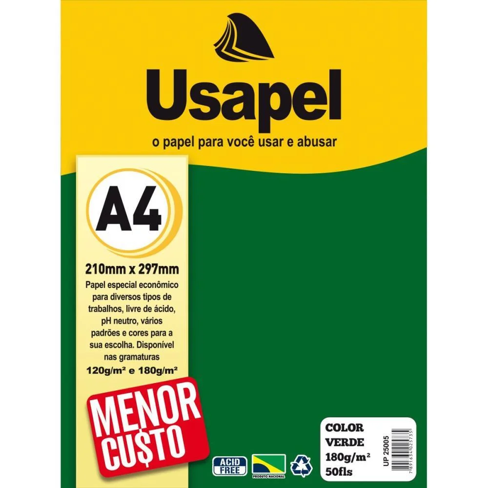 PAPEL A4 COLOR USAPEL VERDE 180G. FILIPERSON (PCT.C/50) - imagem 2