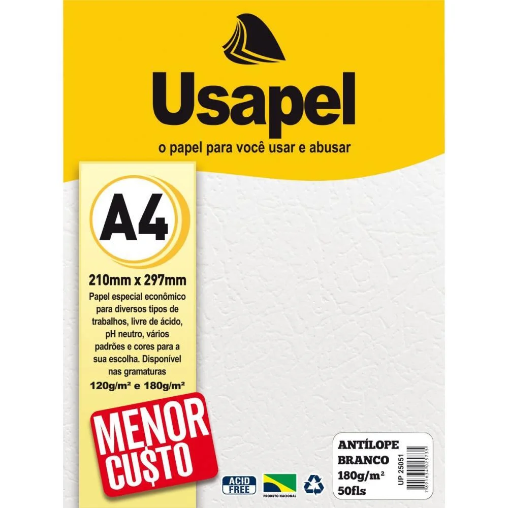 PAPEL A4 ANTILOPE USAPEL BRANCO 180G FILIPERSON (CX.C/50) - imagem 3