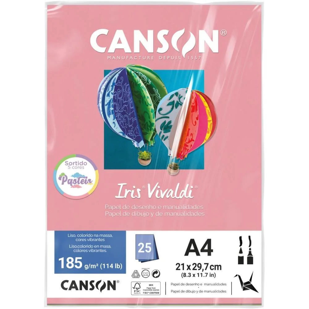 PAPEL A4 COLOR IRIS VIVALDI CORES PASTEL 185G CANSON (PCT.C/25) - imagem 3