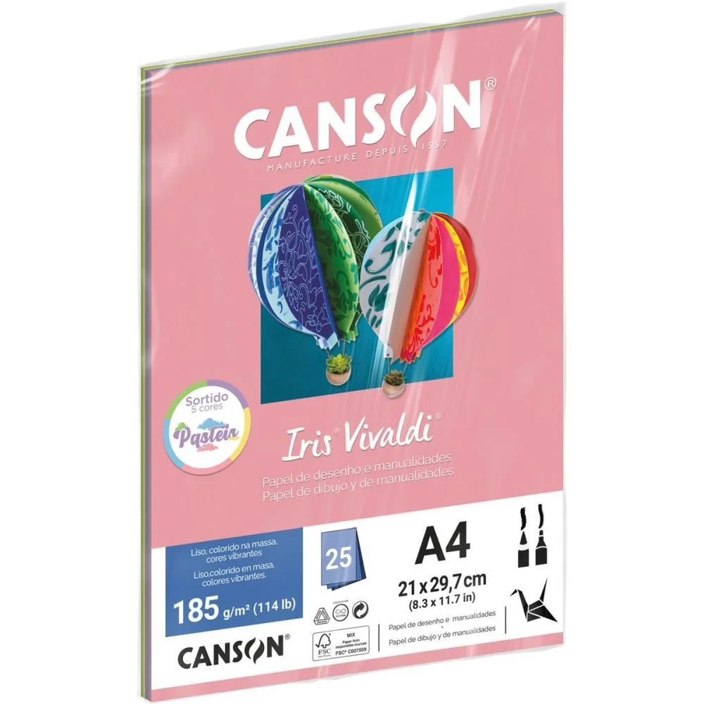 PAPEL A4 COLOR IRIS VIVALDI CORES PASTEL 185G CANSON (PCT.C/25) - imagem 5