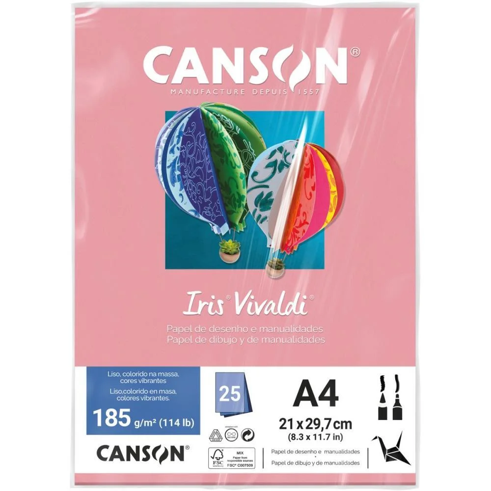 PAPEL A4 COLOR IRIS VIVALDI ROSA 185G CANSON (PCT.C/25) - imagem 2