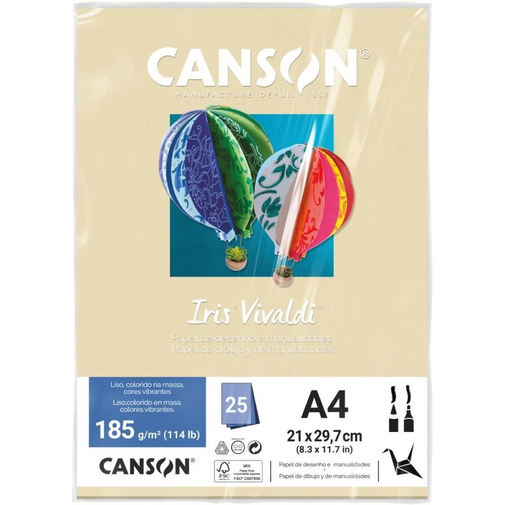 PAPEL A4 COLOR IRIS VIVALDI CREME 185G CANSON (PCT.C/25) - imagem 2