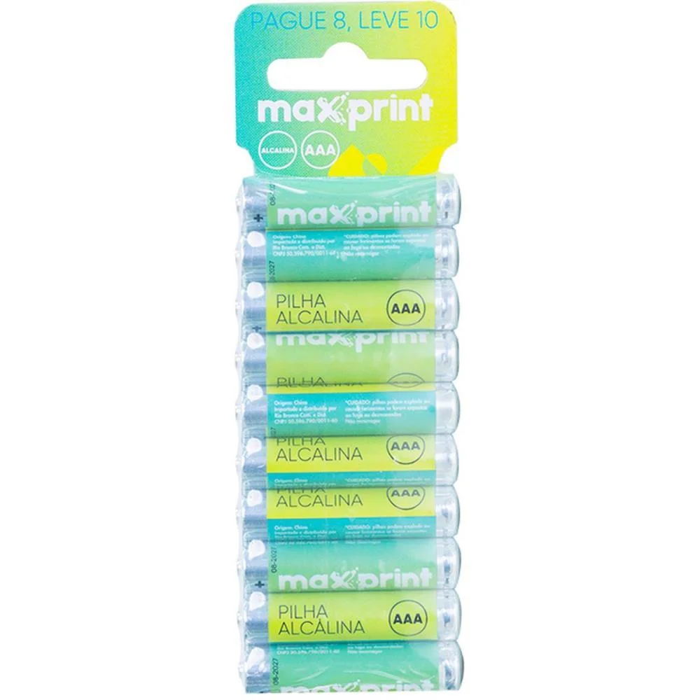 PILHA ALCALINA PALITO AAA PACK PROMO P8 L10 MAXPRINT (BL.C/10) - imagem 2