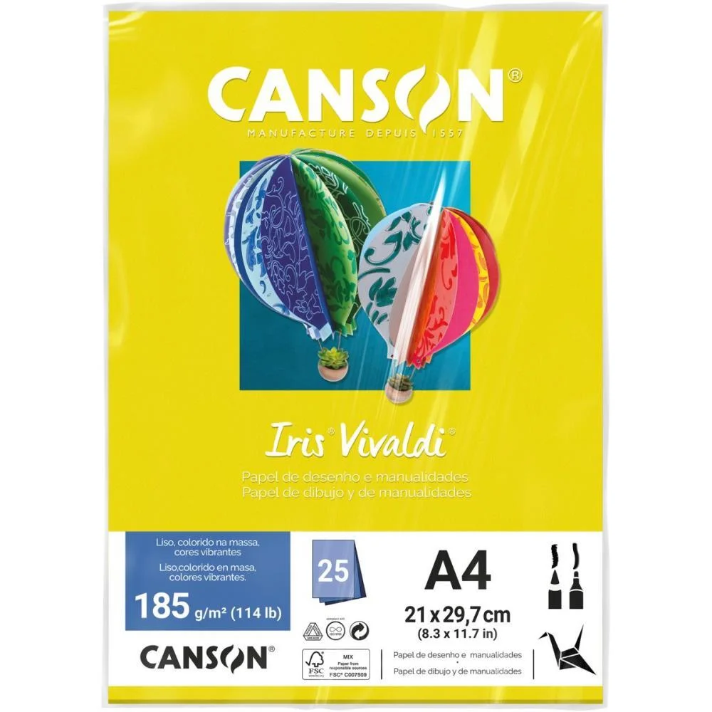 PAPEL A4 COLOR IRIS VIVALDI AMARELO 185G CANSON (PCT.C/25) - imagem 3