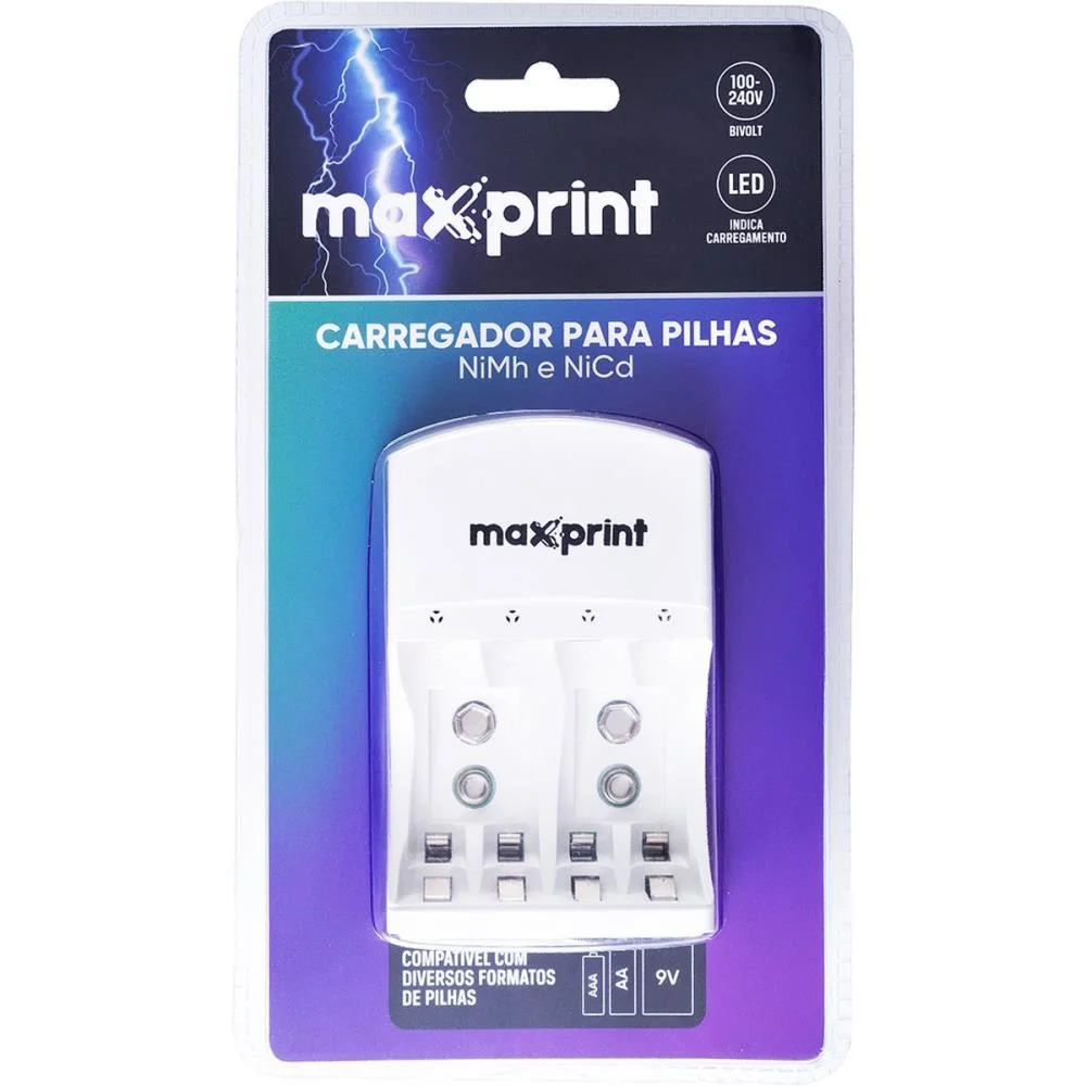 CARREGADOR DE PILHAS BIVOLT P/PILHAS AA AAA E 9V MAXPRINT (UNIDADE) - imagem 4