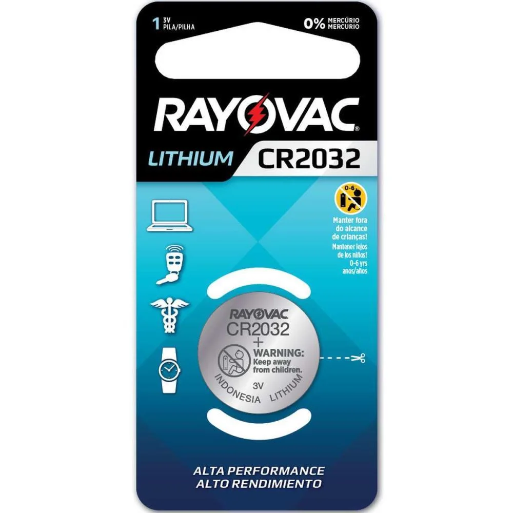 PILHA BATERIA BOTAO CR2032 3V. LITHIUM RAYOVAC (CX.C/06) - imagem 3