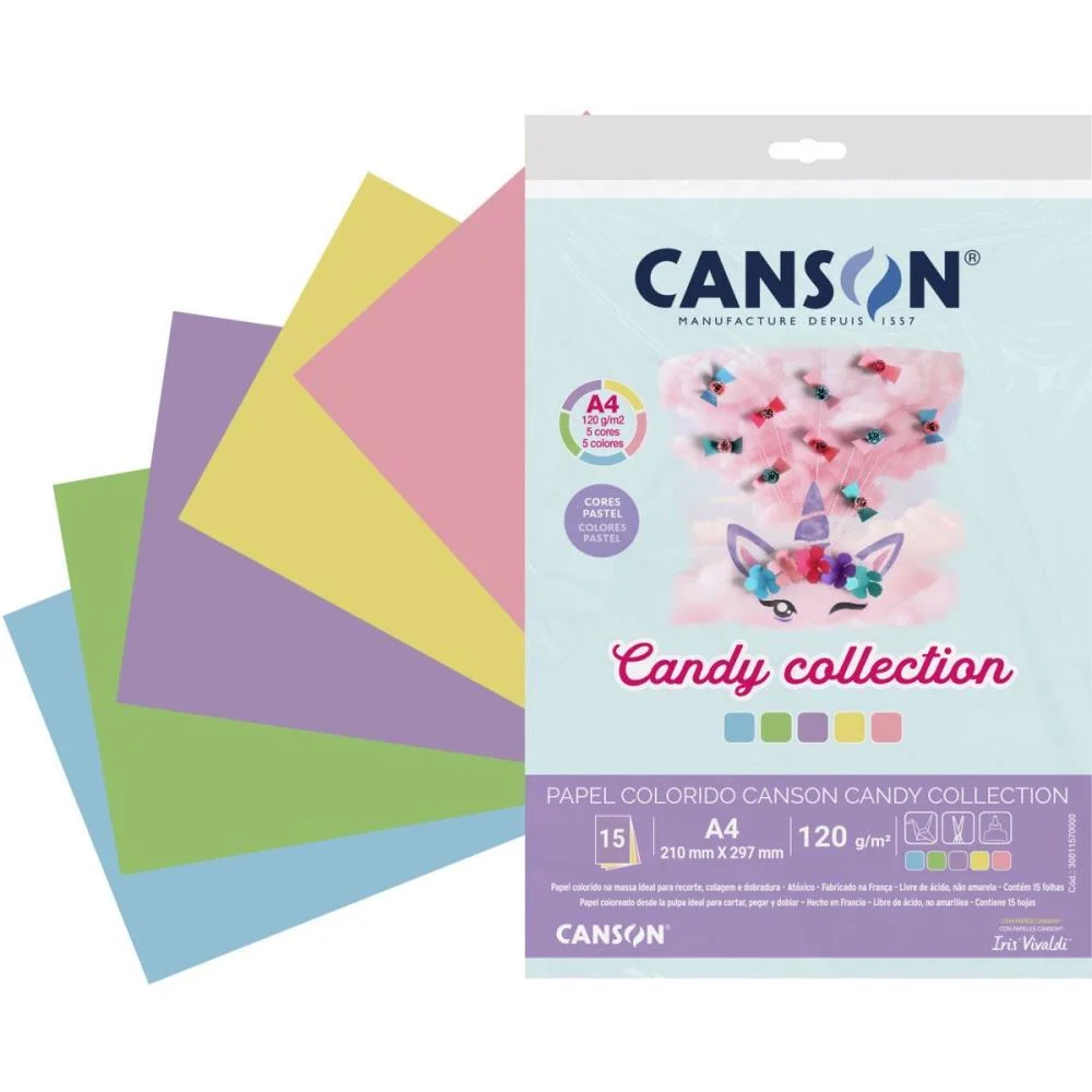 PAPEL A4 COLOR CANDY COLLECTION 5 CORES 120G CANSON (PCT.C/15) - imagem 3