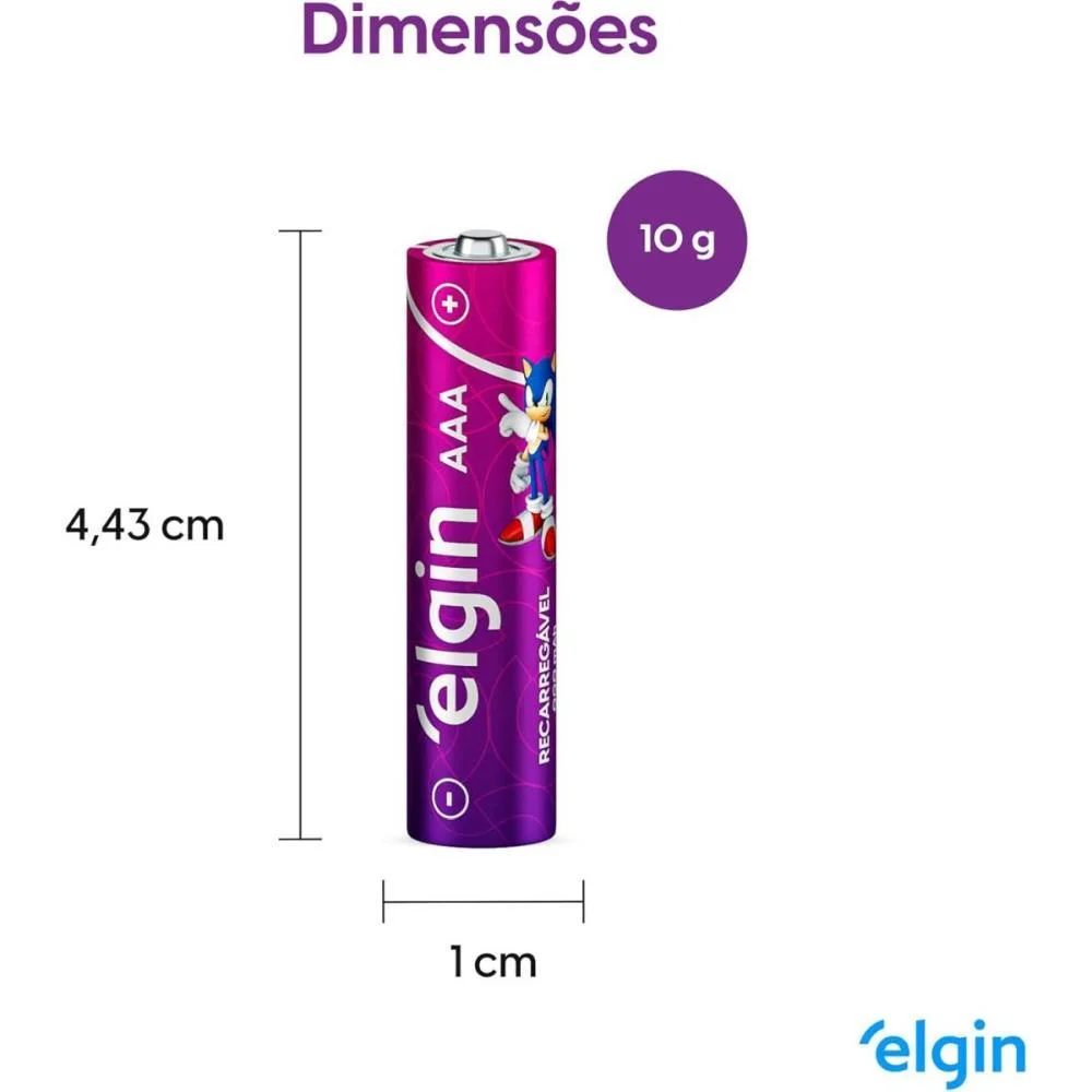PILHA RECARREGAVEL PALITO AAA 900MAH 1.2V ELGIN (BL.C/02) - imagem 8