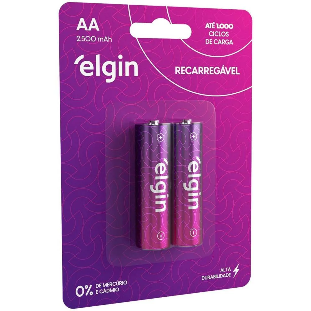 PILHA RECARREGAVEL PEQUENA AA 2500MAH 1.2V ELGIN (BL.C/02) - imagem 2
