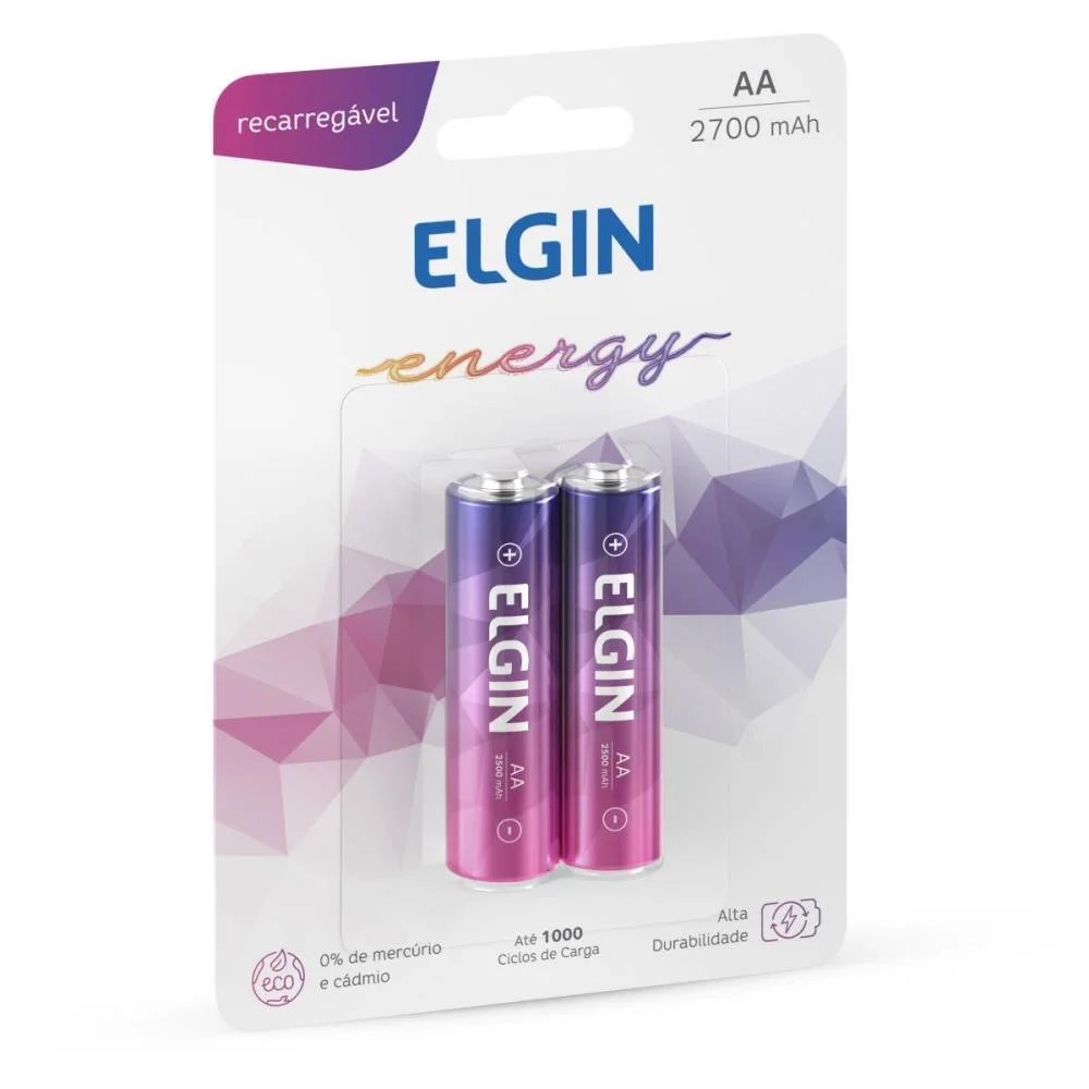 PILHA RECARREGAVEL PEQUENA AA 2700MAH 1.2V ELGIN (BL.C/02) - imagem 2