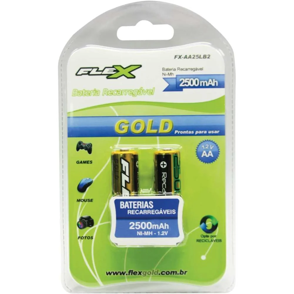 PILHA RECARREGAVEL PEQUENA AA FLEX GOLD 2500MAH FLEX (BL.C/02) - imagem 2