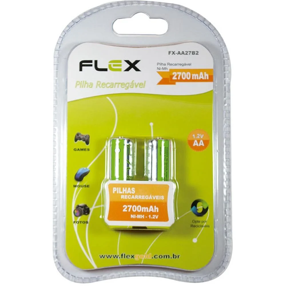 PILHA RECARREGAVEL PEQUENA AA 2700MAH 1.2V. C/02 FLEX (BL.C/02) - imagem 2