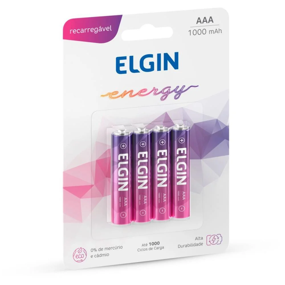 PILHA RECARREGAVEL PALITO AAA 1000MAH 1.2V C/04 ELGIN (BL.C/04) - imagem 2