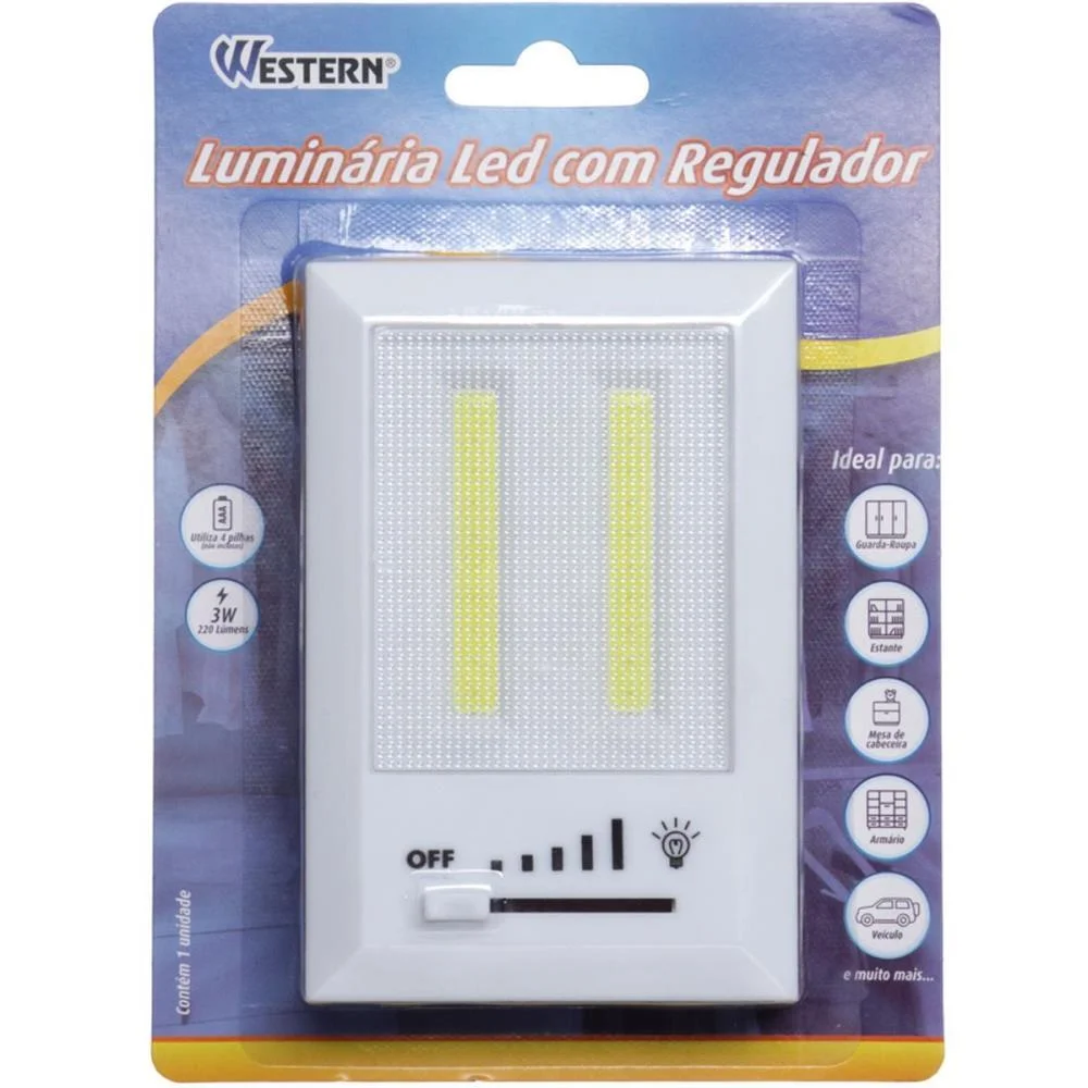 LUMINARIA DE EMERGENCIA LED C/REGULADOR 3W-6V PILHA WESTERN (UNIDADE) - imagem 4