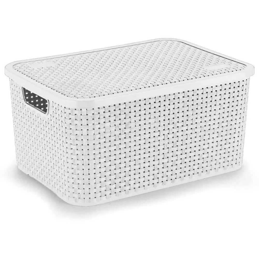 CAIXA PLASTICA MULTIUSO RATTAN C/TAMPA BRANCO GD 16L. NITRON (UNIDADE) - imagem 2