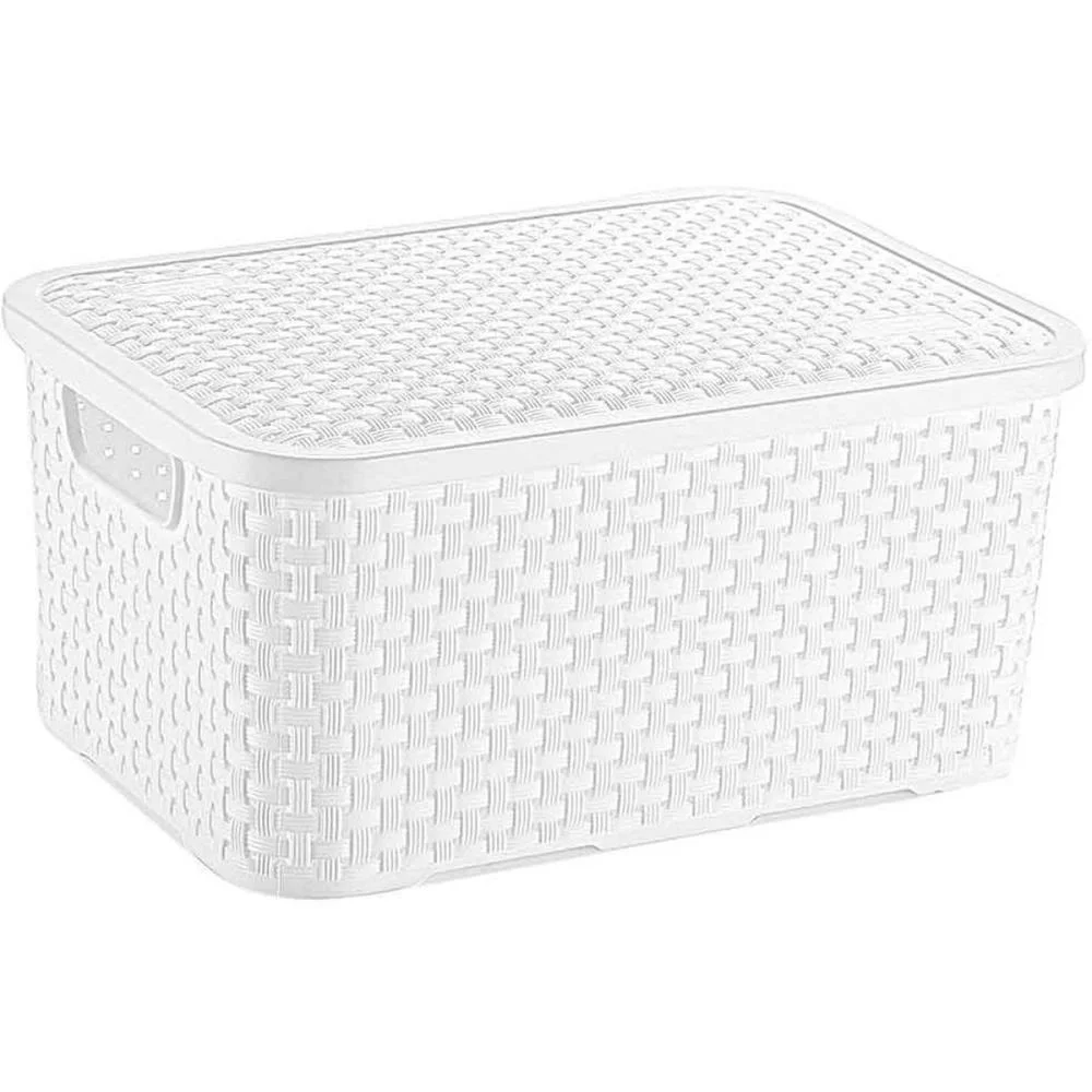 CAIXA PLASTICA MULTIUSO RATTAN C/TAMPA BRANCO MED 8L. NITRON (UNIDADE) - imagem 2
