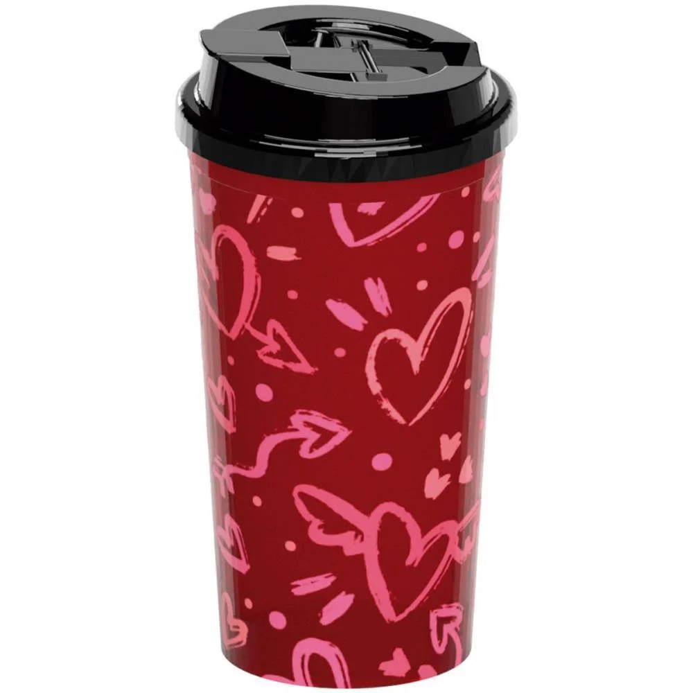 COPO DECORADO CORACOES C/ TAMPA 600ML NITRON (UNIDADE) - imagem 2