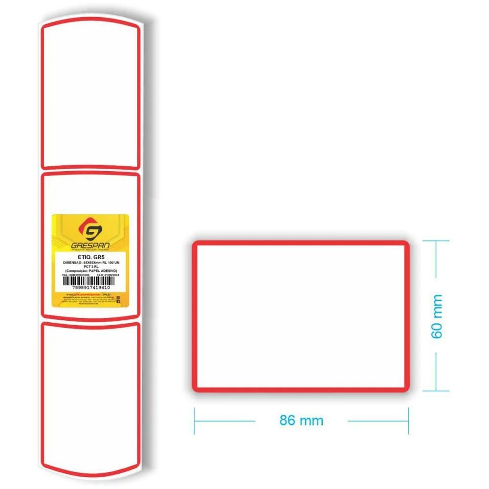 ETIQUETA PARA PREÇO GR-5 60X86MM C/100 ETIQUETAS GRESPAN (PCT.C/03) - imagem 3