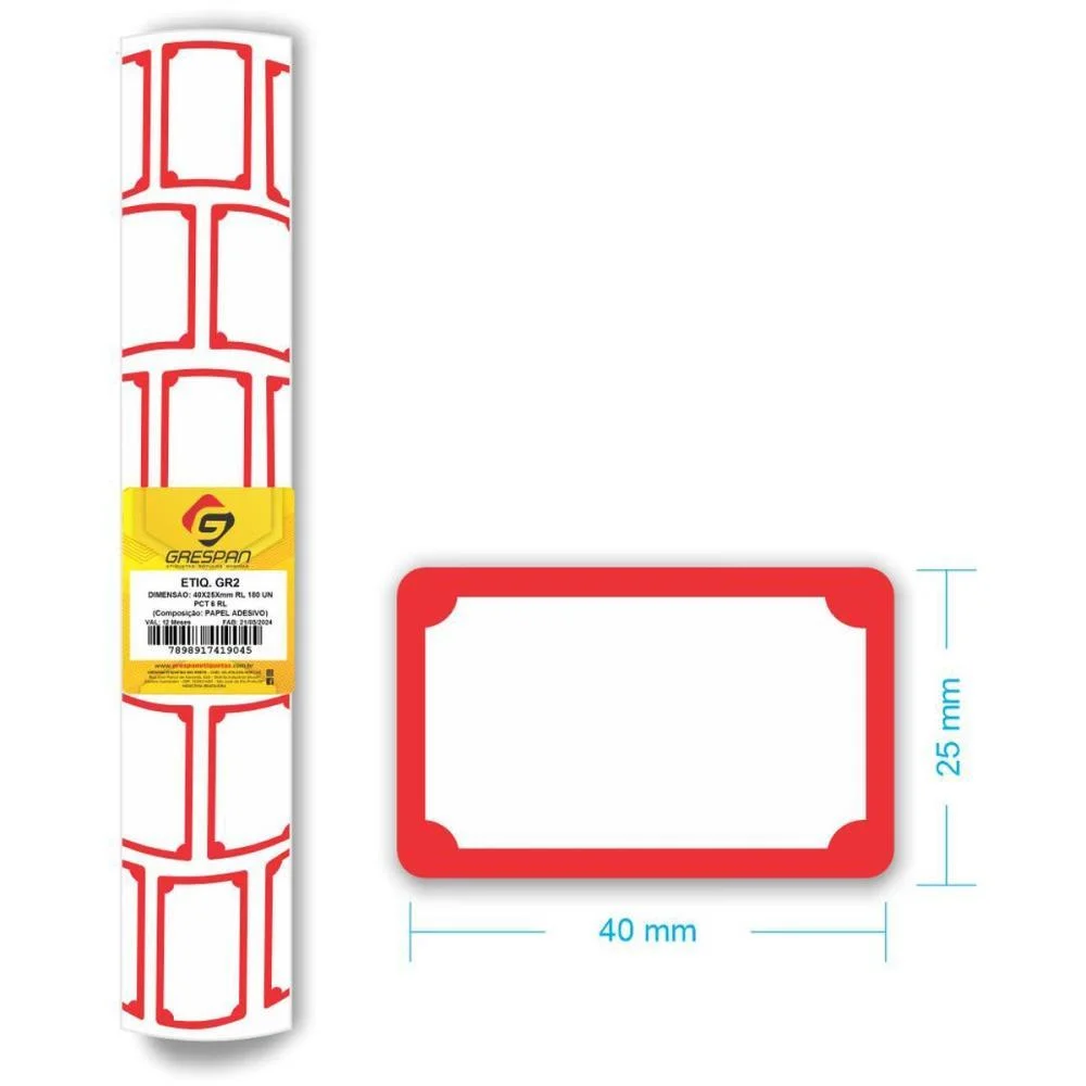 ETIQUETA PARA PREÇO GR-2 40X25MM C/180 ETIQUETAS GRESPAN (PCT.C/06) - imagem 3