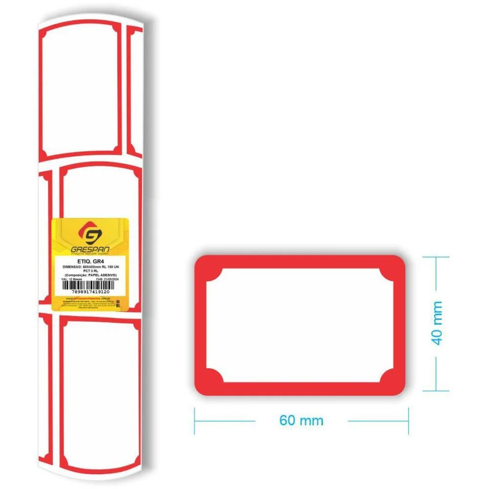 ETIQUETA PARA PREÇO GR-4 60X40MM C/150 ETIQUETAS GRESPAN (PCT.C/03) - imagem 3