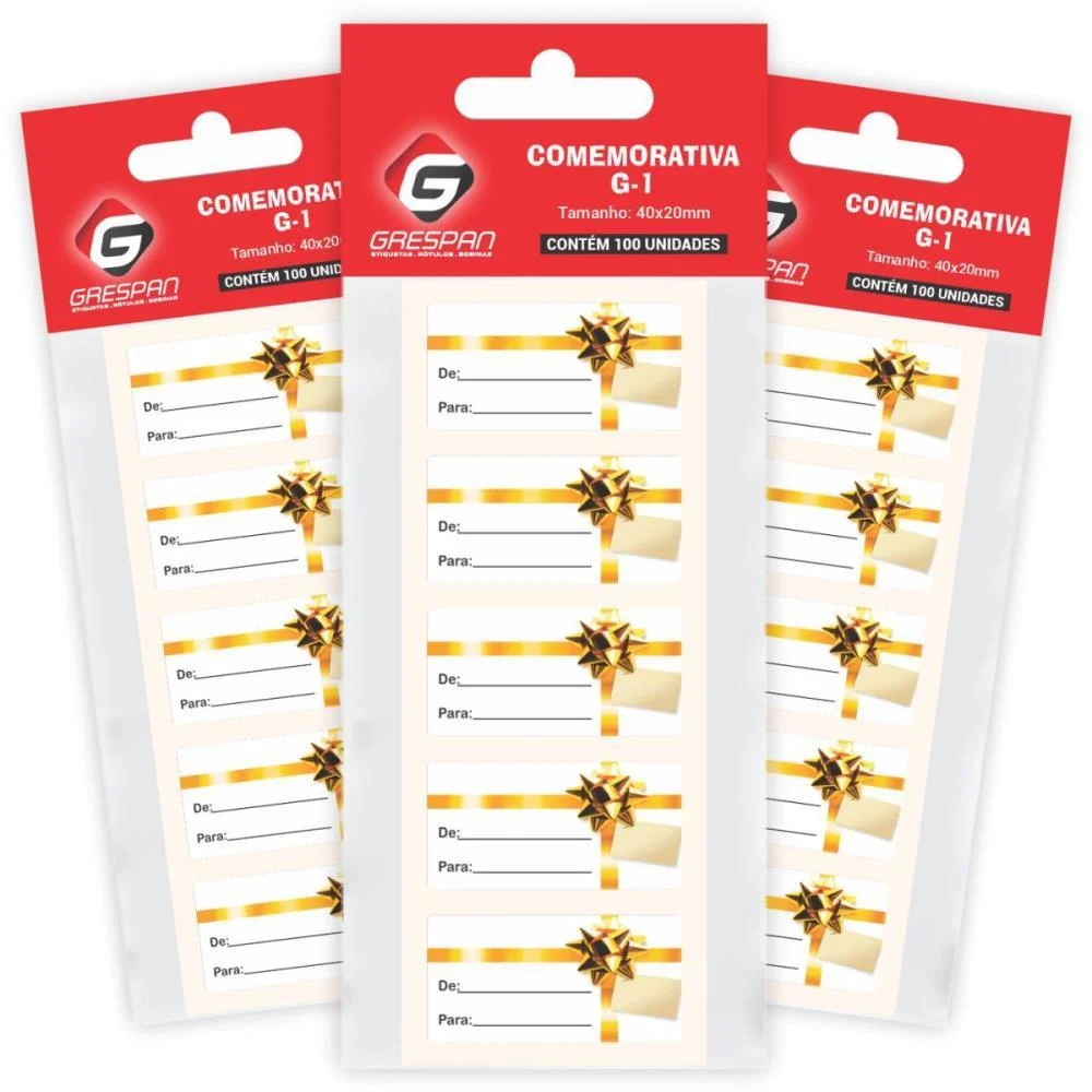 ETIQUETA PARA PRESENTE DE/PARA RETANG. BRANCA C/LACO GRESPAN (CT.C/100) - imagem 2