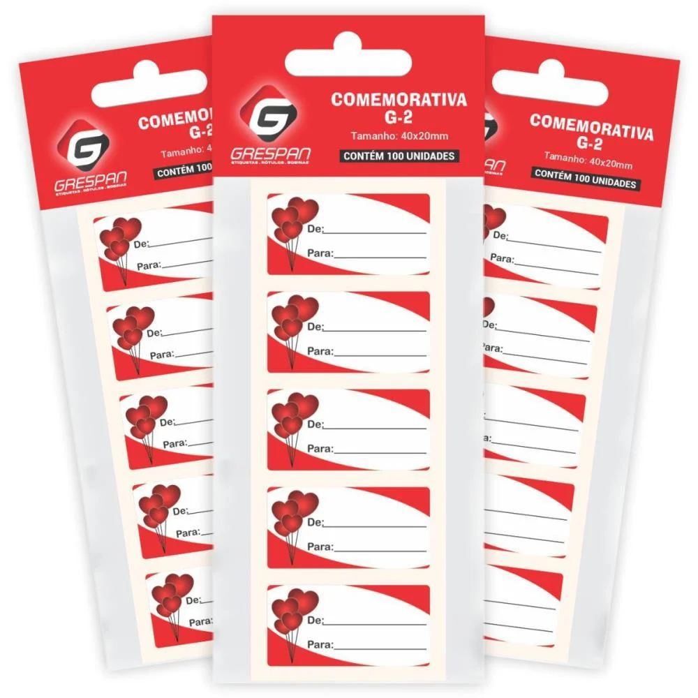 ETIQUETA PARA PRESENTE DE/PARA RETANGULAR CORACAO GRESPAN (CT.C/100) - imagem 3
