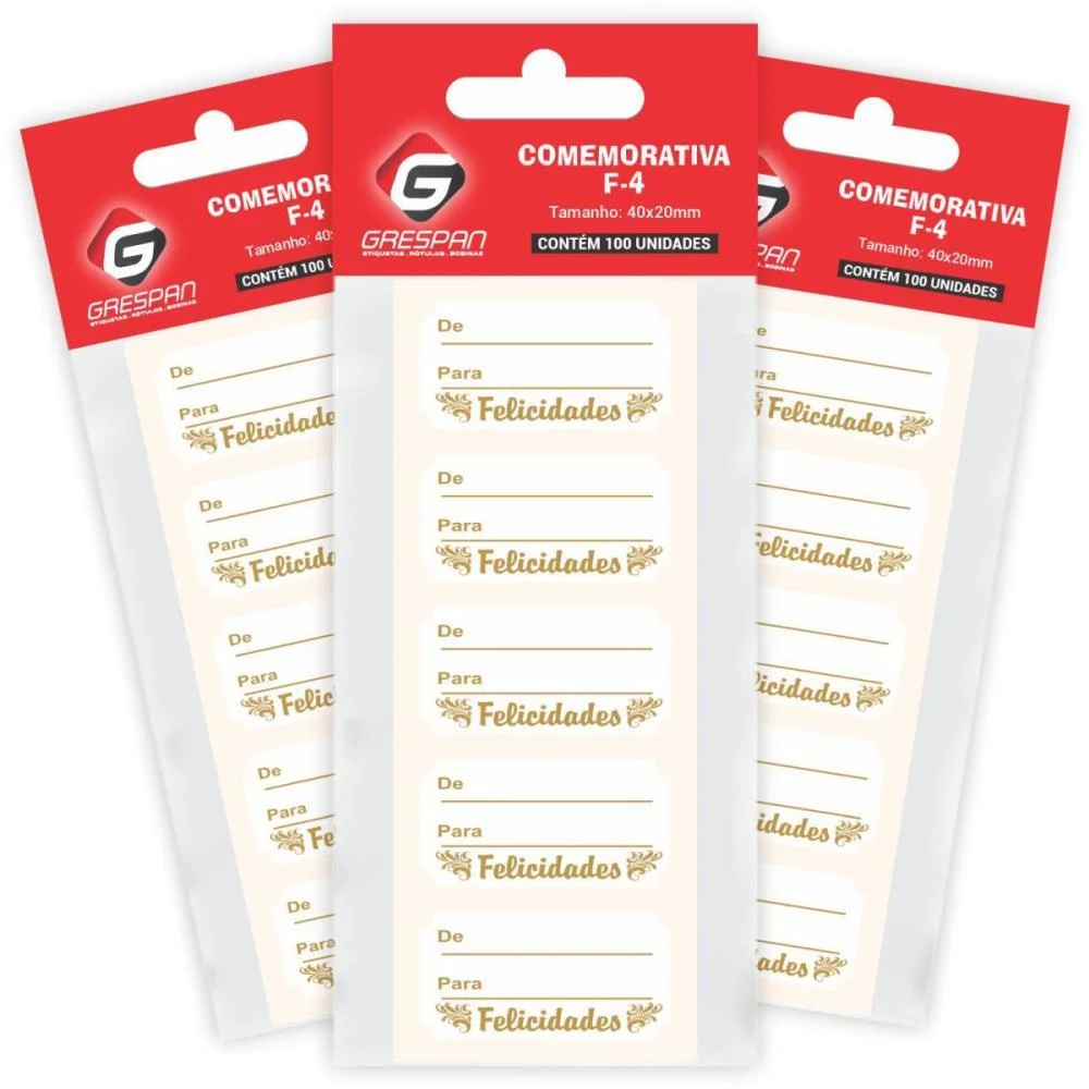 ETIQUETA PARA PRESENTE FELICIDADES RETANGULAR BC/DR GRESPAN (CT.C/100) - imagem 3