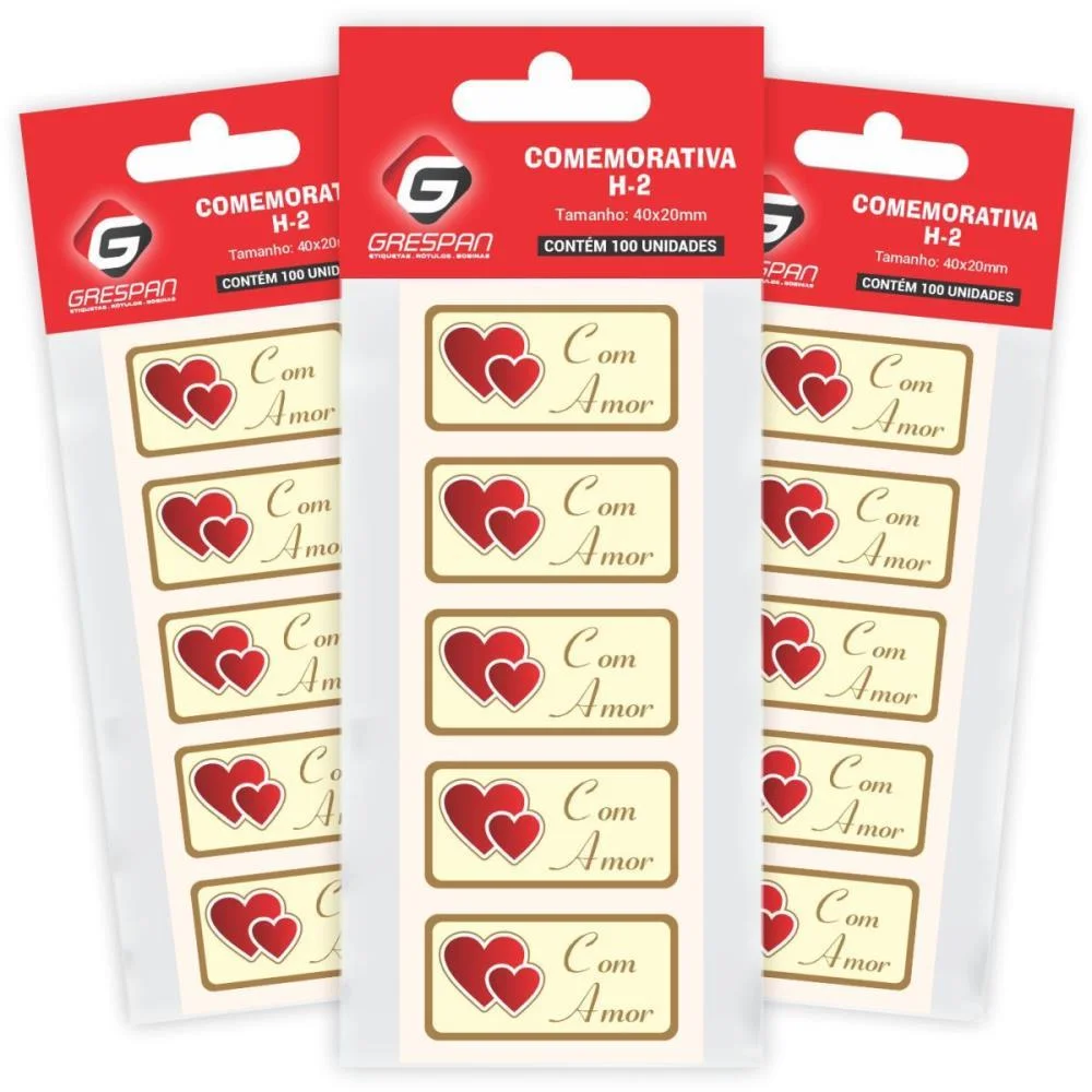 ETIQUETA PARA PRESENTE COM AMOR RETANGULAR VERMELHO GRESPAN (CT.C/100) - imagem 3