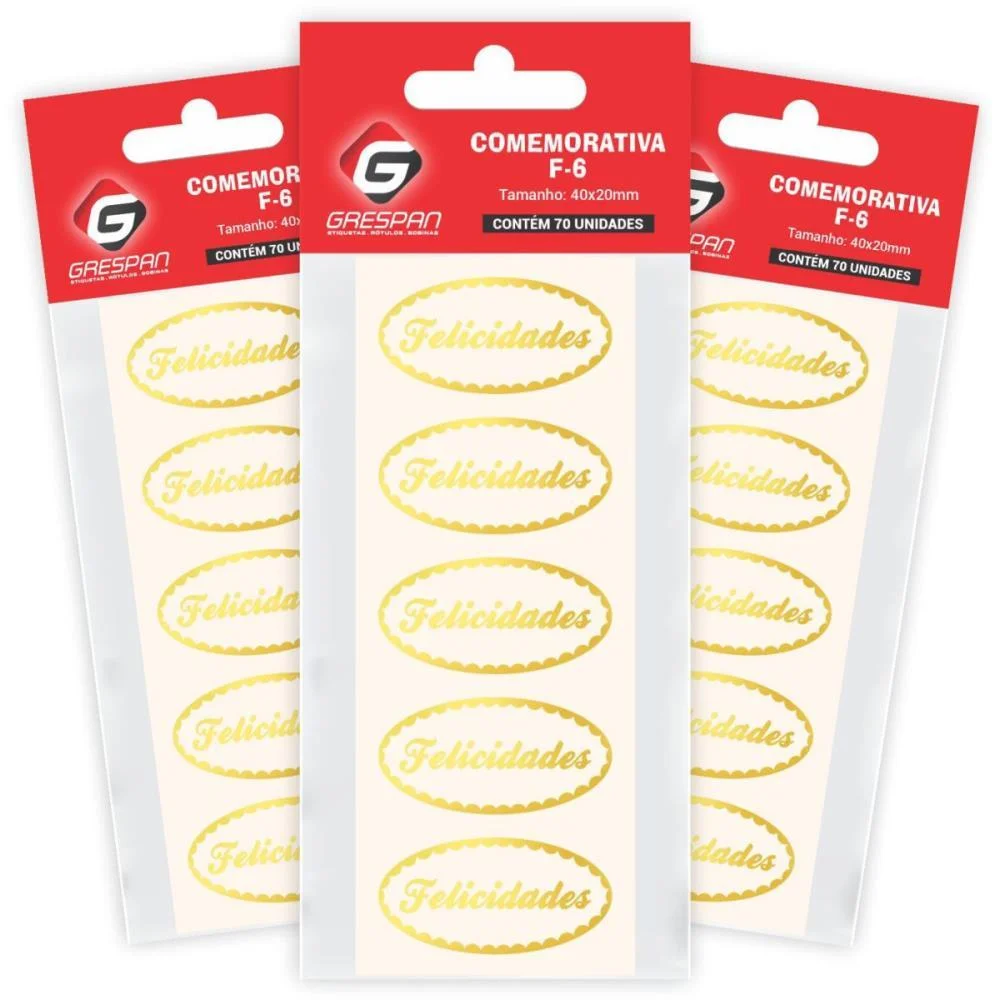 ETIQUETA PARA PRESENTE FELICIDADES OVAL BRILHO GRESPAN (CT.C/70) - imagem 2