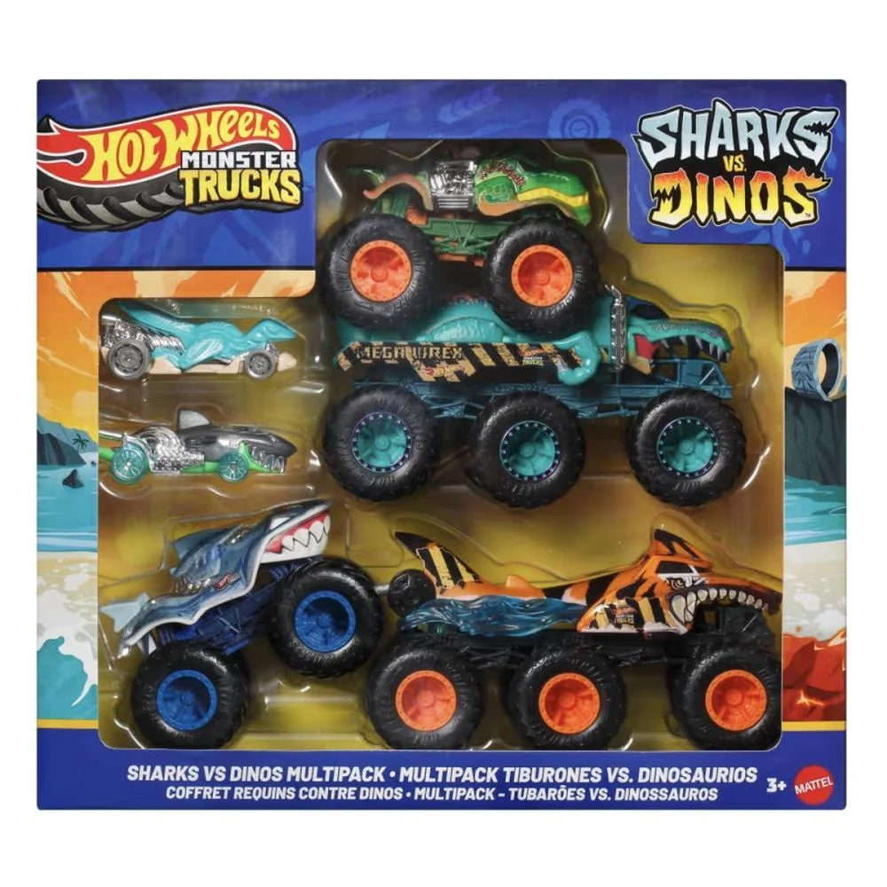 HOT WHEELS MONSTER TRUCKS SHARKS VS.DINOS 1:64 6-PACK (S MATTEL (UNIDADE) - imagem 8