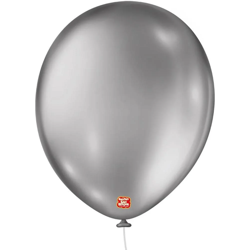 BALÃO 16 LISO METALIZADO PRATA SAO ROQUE COM 10 UNIDADES - imagem 2